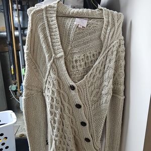 Romeo & Juliet Couture- asymmetrical cream button down knit sweater- size medium